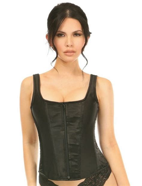 Top Drawer Black Satin Steel Boned Corset With Straps