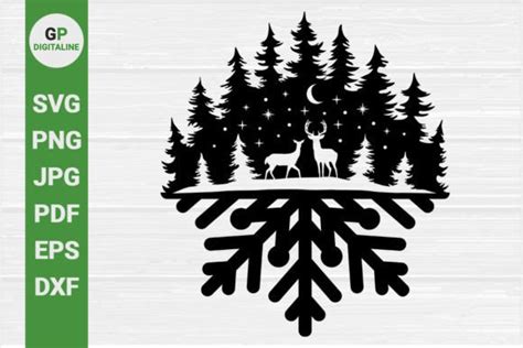 Deer In The Woods Flakes Christmas Svg Graphic By Gpdigitalines