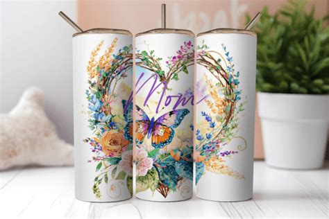 FloralHeart Wreath Mom 20oz Tumbler Wrap Graphic By ArtMix Creative