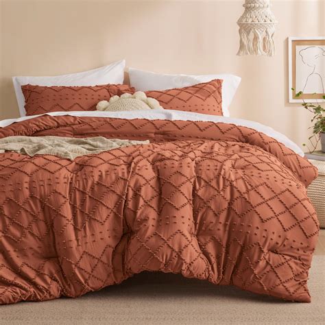 Bedsure California King Comforter Set Terracotta Tufted Shabby Chic