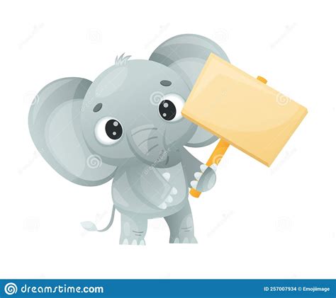 Funny Grey Elephant With Large Ear Flaps And Trunk Holding Empty Banner