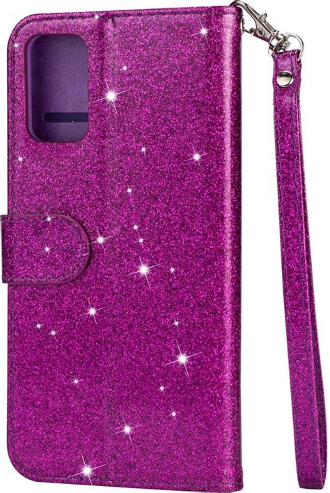 Samsung Galaxy S20 Plus Glitter Bookcase Hoesje Portemonnee Met Rits Paars