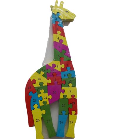 Puzzle Din Lemn Pentru Copii Cu Litere Si Cifre Model Girafa Piese