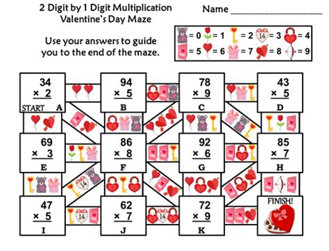 2 Digit By 1 Digit Multiplication Game Valentine S Day Math Maze Teaching Resources