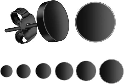 KWUNCCI Black Round Stud Earrings Set Stainless Steel Matte Black Ear