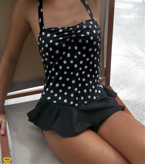 Going Dotty One Piece Swimsuit With Flounce Skirt Vintage Style