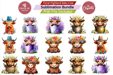 Floral Highland Baby Cow Sublimation Bundle