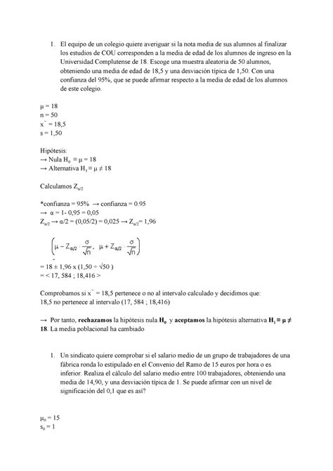 Ejercicios Resueltos Estadística Inferencial Obligatorio El Equipo De Un Colegio Quiere