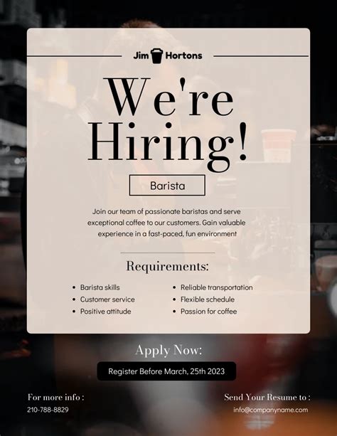 Dark And Cream Now Hiring Barista Poster Venngage