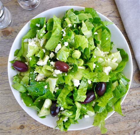 Classic Greek Green Salad With Feta Maroulosalata Olive Tomato