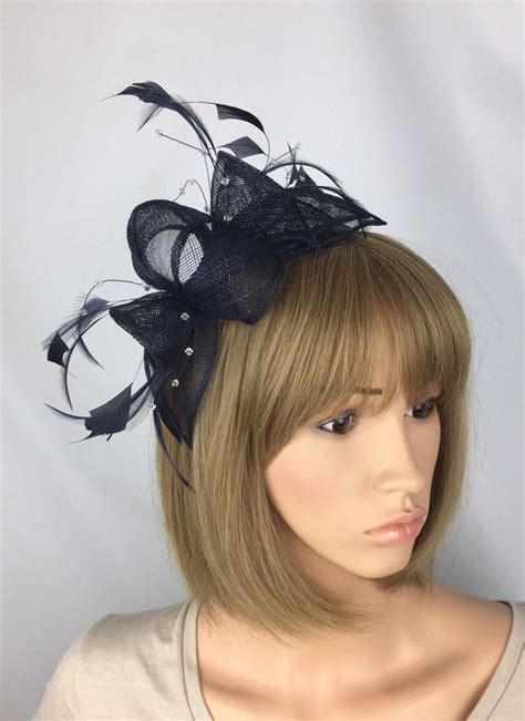 Dark Navy Blue Fascinator Hatinator Wedding Mother Of The Etsy Uk Navy Blue Fascinator Blue