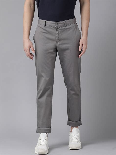 Buy Blackberrys Men Charcoal Grey Solid Slim Fit Chinos Trousers For