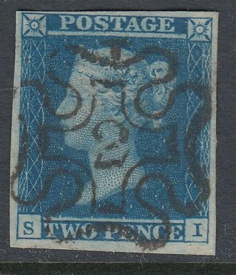 SG 14f 1841 2d Blue Plate 3 Lettered SI Superb Used With A Number 2