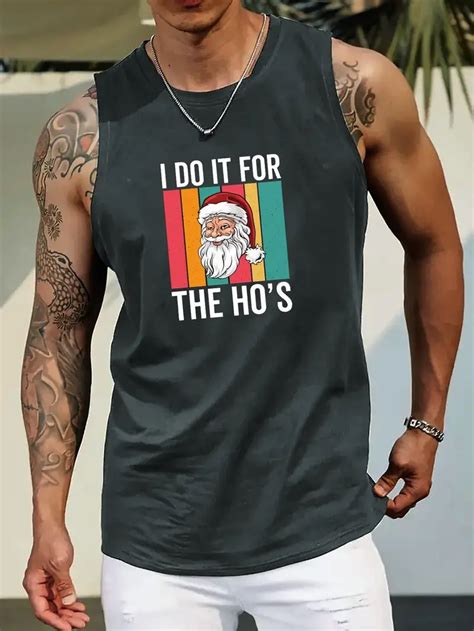 Plus Size Mens Santa Claus Graphic Print Tank Top Causal Temu Canada