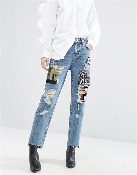 Asos Original Mom Jeans With Badges Latest Fashion Clothes Mom Jeans Denim Trends