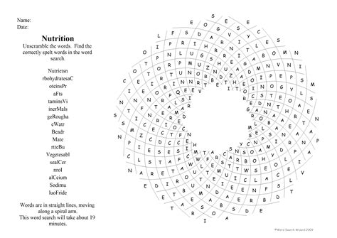 Free Printable Nutrition Word Search