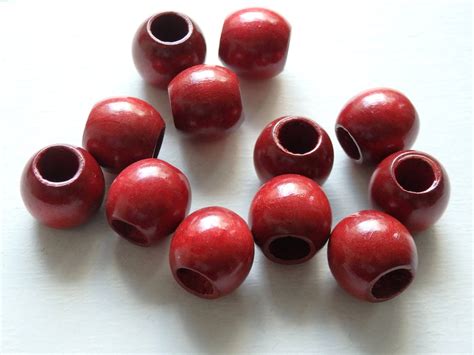 Xl Wood Beads Twelve Cs Extra Large Red Wood Beads With Wide Etsy