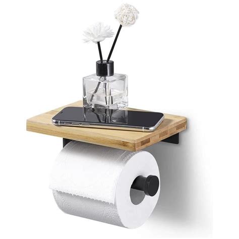 Porte Papier Toilette avec Etagère Bambou Salle de Bain Porte Rouleau