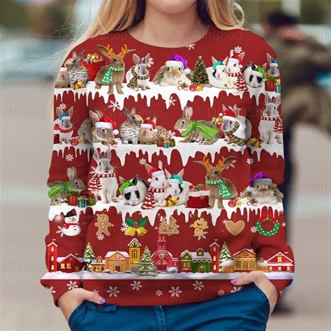 Christmas Day Gifts, Christmas Sweater, Rabbit Christmas Sweatshirt ...