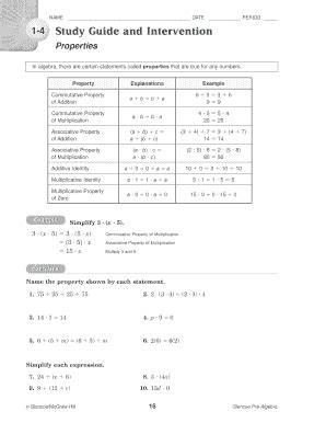 Glencoe Pre Algebra Chapter 1 Resource Masters Pdf Fill Online