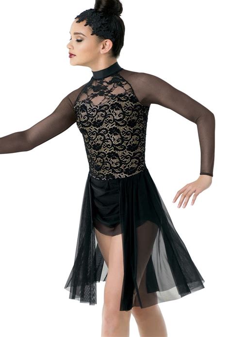 Weissman® Long Sleeve Glitter And Mesh Dress Contemporary Dance Outfits Beautiful Costumes