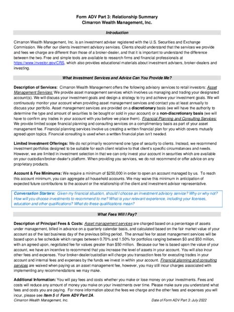 Fillable Online Form Adv Part Form Crs Client Relationship Summary