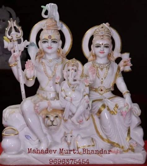 White Painted Shiv Parivar Marble Statue For Worship Size 24 Inches