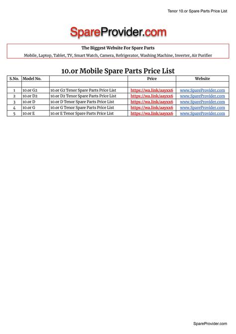 10or Mobile Spare Parts Price List By Spare