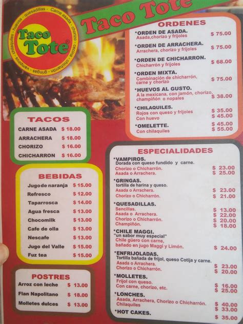 Menu At Taco Tote Restaurant Tlaquepaque