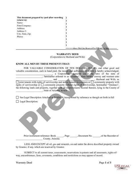 Arizona Warranty Deed From Corporation To Husband And Wife Arizona