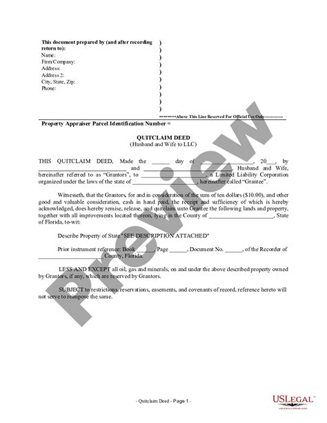 Miami Dade Florida Quitclaim Deed From Husband And Wife To Llc