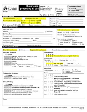 Fillable Online Doh Wa Disease Reporting Form For Shiga Toxin Producing