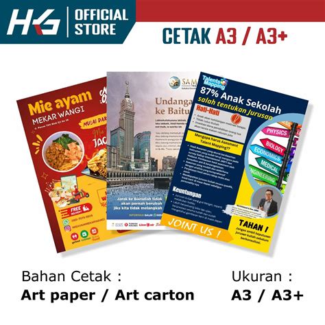 Jual Cetak Poster Art Paper Art Carton Ukuran A6 A5 A4 A3 A3 Full