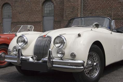 Vintage White Jaguar - Convertible Stock Image - Image of chrome ...