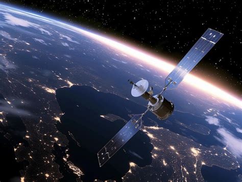 satellite orbiting earth  twilight premium ai generated image