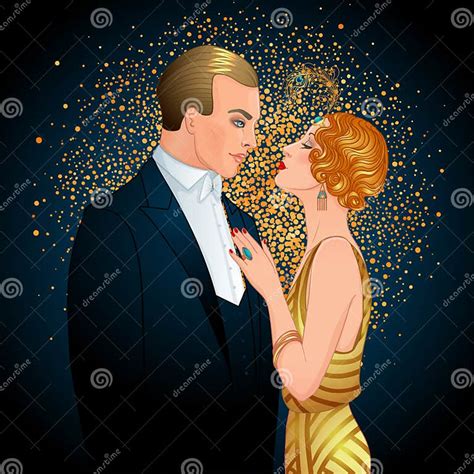 Beautiful Couple In Art Deco Style Retro Fashion Glamour Man A Stock