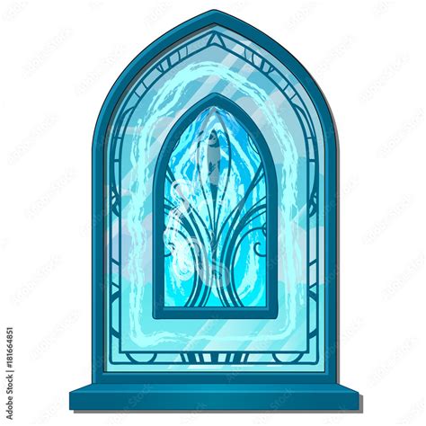 Window of ice in old style with ornament. Stained glass frosted ...