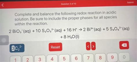 Solved Complete And Balance The Following Redox Reaction In Chegg