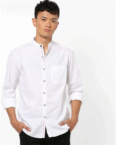 Plain Cotton Men White Slim Fit Solid Casual Shirt Full Sleeves