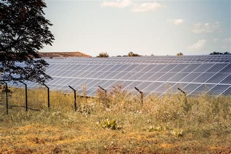 Solar Panels In The Rural Area Solar Energy Station On A Farm Stock