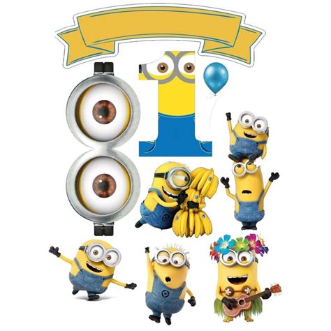 Topo Bolo Minions Personalizado Apenas arte e Impressão Topper Tag De