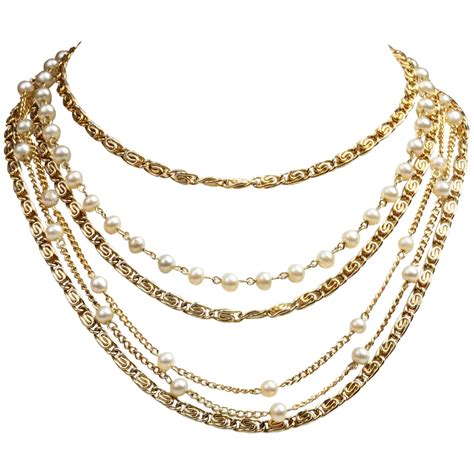 Vintage Signed Coro Multi Strand Goldtone Necklace With Faux Pearls