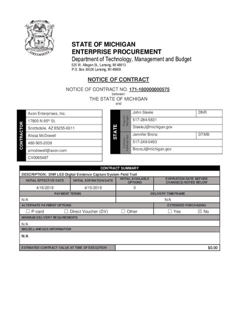 Fillable Online STATE OF MICHIGAN IT PROCUREMENT DTMB Financial