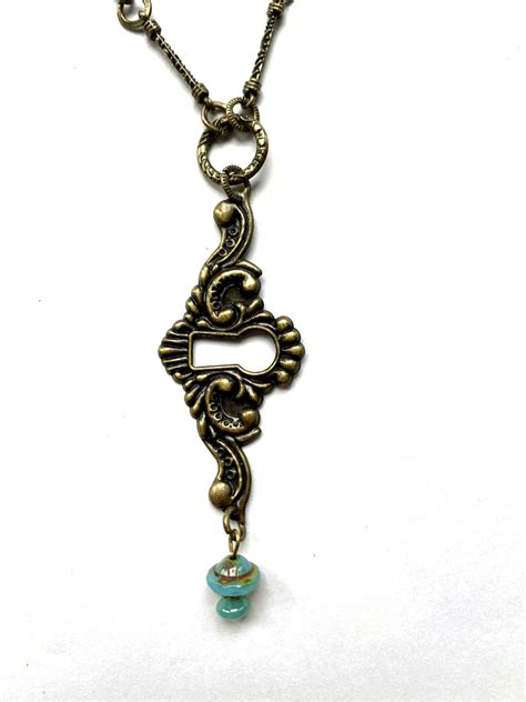 Long Fancy Antique Brass Necklace With Premium Jablonex Czech Glass Beads Dangle Statement