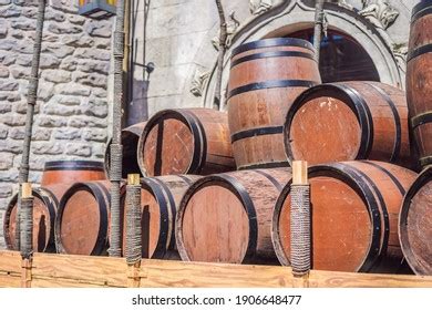 Wine Barrels Stacked Old Cellar Winery Stock Photo