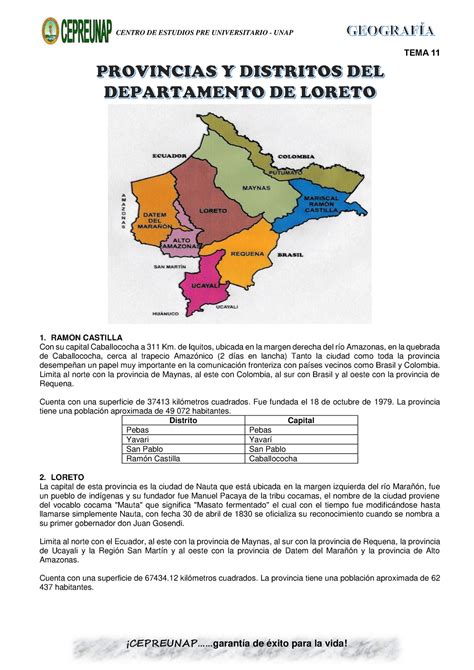 Geografía TEMA 11 Provincias Y Distritos DEL Departamento DE Loreto