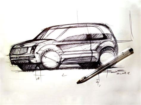 3/4 front view car sketching tutorial - Car Body Design