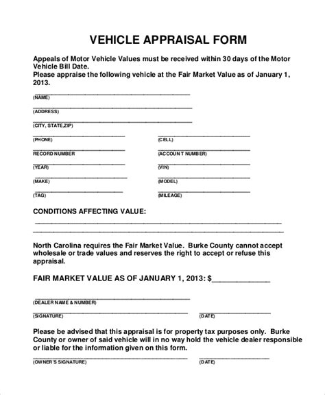 Free 7 Sample Vehicle Appraisal Forms In Pdf