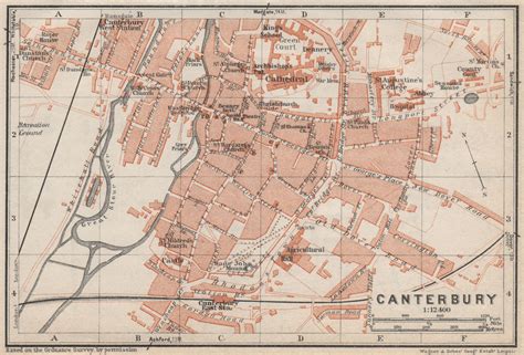 Canterbury Antique Town City Plan Kent Baedeker Old Map Chart