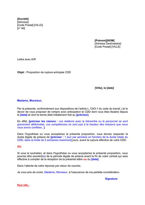 Proposition De Rupture Anticip E Cdd Doc Pdf Page Sur